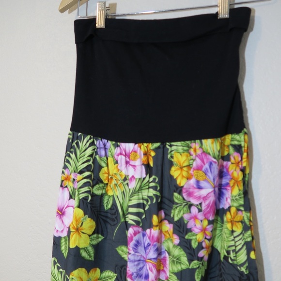 Puanani Hawaiian Dress Floral Colorblock Strapless Island Tropical - Picture 2 of 7